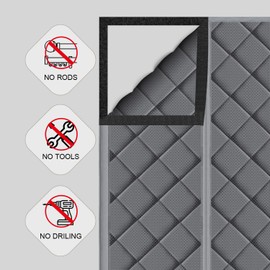 Magnetic Thermal Insulated Door Curtain Fits Door Size 32" x 80" Thicken Nylon Cotton Temporary Magnet Closure Thermal Door Cover Size W34 x L81 inch Weatherproof Windproof Soundproof, Grey