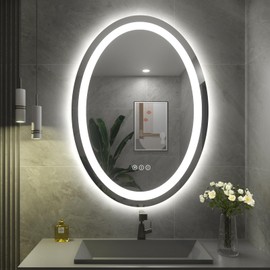 SMIROR Oval LED Bathroom Mirror 20x 28, Lighted Vanity Mirror for Wall, Anti-Fog, Shatter-Proof, Dimmable, Memory, 3 Colors (Front Lights + Backlit)