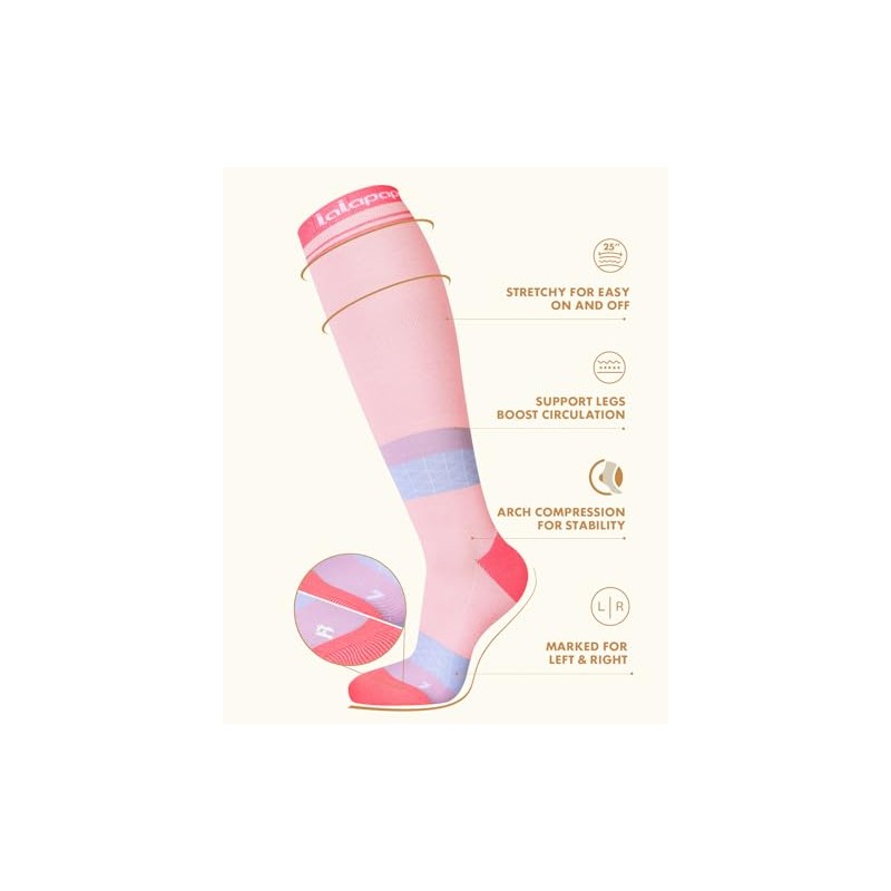 Cotton Compression Socks for Women - 15-20mmHg Cushioned Sole, Soft
