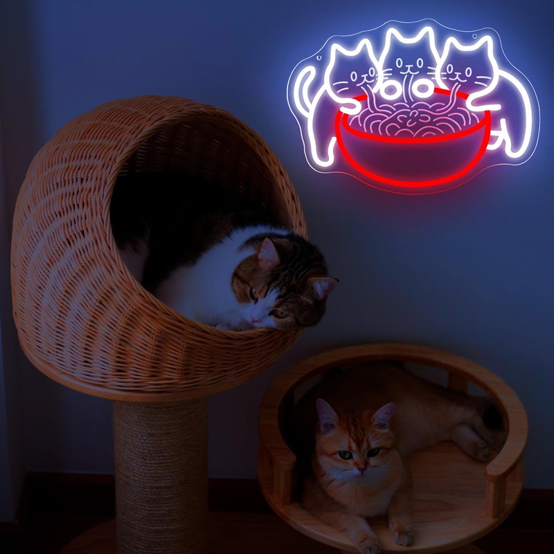 Ramen Cat Neon Sign for Wall Decor Dimmable Ramen Noodles