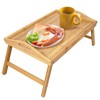 Greenco Bamboo Breakfast Tray Folding Legs with Handles, Bed Tray