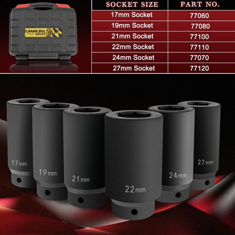 Danhonwin 6 Pack 1/2" Crank Bolt Socket Set,17MM, 19MM, 21MM,