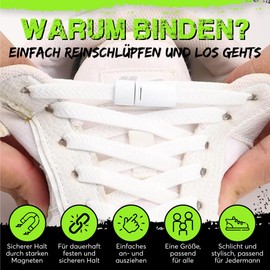 Cato TRADING Elastic Premium Shoelaces without Tying - Magnetic Stretch Quick Lacing System Firm to Loose Flexible, Lightweight, Comfortable, Quick - Slip-in Shoe Laces with Quick Release, White