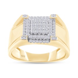 1/2 Carat Round Cut Lab Created Moissanite Diamond Wedding Band Ring For Men In 14K Yellow Gold Over Sterling Silver Jewelry (VVS1 Clarity, 0.50 Cttw) Ring Size-6.5
