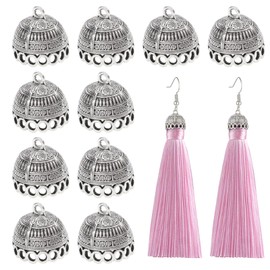 CHGCRAFT 10pcs Column Metal Cord Ends Charms Tibetan Style Glue on Tassel Charm Bails with Loop End Charms for Jewelry Makings DIY Crafts 19.5x20mm, Antique Silver