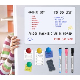 Magnetic Fridge Whiteboard Set: Dry Erase White Board, Magnets (Bonus), Markers & Erasers (1-Pack, 12 X 8 Inch)