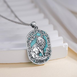 BETHZA Turquoise Fox Necklace 925 Sterling Silver Genuine Turquoise Gemstone Fox Animal Pendant Vintage Jewelry for Women, Medium, Sterling Silver, Turquoise