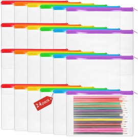 Feifeiya 24 Pcs Clear PVC Pencil Pouch Bulk 8.66 x 5.71 Inch Soft Pencil Case Bag Transparent Zipper Pouch for Kids Girls Boys School Supplies Travel Storage (Colorful)