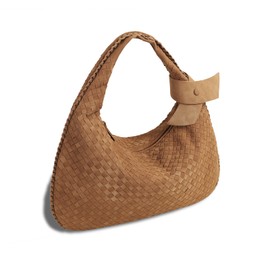Women Shoulder Bag, Woven Tote Bag Large Handbag Vegan Suede Bag for Women, Slouchy Hobo Travel Work Daily Purse - Khaki