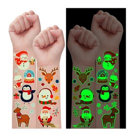 Partywind Luminous Christmas Tattoos for Kids Stocking Stuffers, Christmas Party Supplies Favors Decorations for Glow Party Decor, Xmas Holiday Goodie Bag Fillers for Boys Girls (12 Sheets)