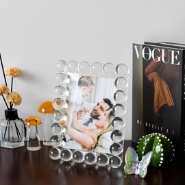 Marvala Clear Bubble Crystal Picture Frame 5''x 7'', Photo Frame with 24 Premium Balls Perfect for Office Home and Wedding Decor Tabletop Vertical Display, Includes Gift Box