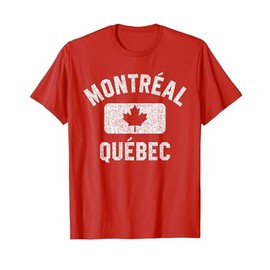 Montreal Quebec Gym Style Leaf Red w Distressed White Print T-Shirt
