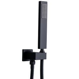 ENGA Square Matte Black Solid Brass Eco-Performance Hand Held Shower Head with Wall Connector and Hose Wall Mount Handheld Showerheads Set