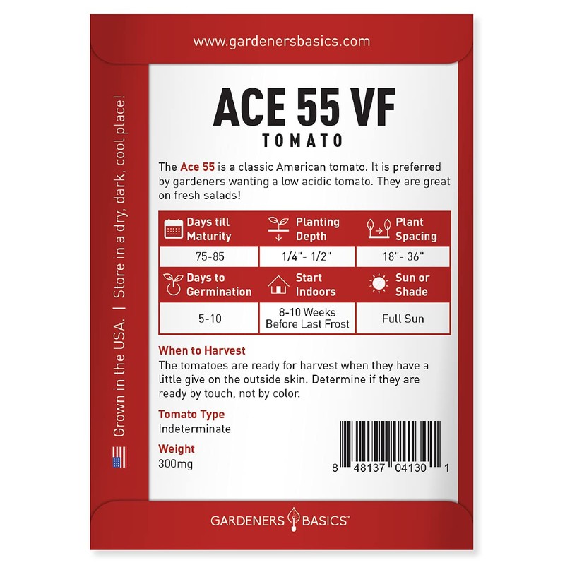 Gardeners Basics Ace 55 VF Tomato Seeds for Planting Heirloom