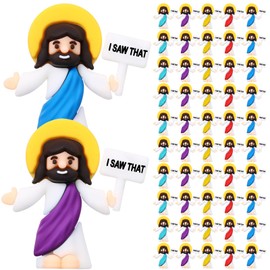 Bememo 50 Pcs Little Jesus Figures in Bulk Easter Mini Jesus Figurines in Bulk Christian Tiny Jesus Figures Hide and Seek Religious Party Gift Rubber Jesus Toys Baptism Gift