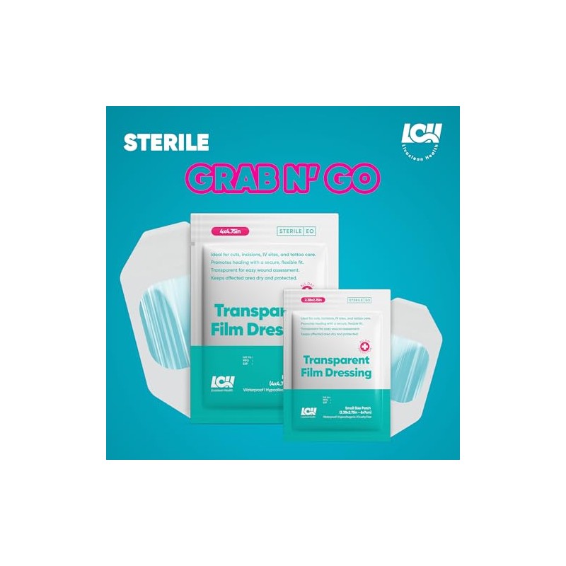 50 Pack Waterproof Transparent Film Dressings - 2 Sizes