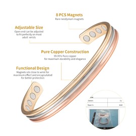 EnerMagiX Tri Tone Magnetic Copper Bracelets and Ring for Women or Men, Copper Bangles with 8 Magnets, 6.5'', Adjustable Size, Women's Day Gift for Mom, Wife