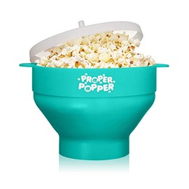 The Original Proper Popper Microwave Popcorn Popper, Silicone Popcorn Maker, Collapsible Bowl BPA Free & Dishwasher Safe - (Aqua)