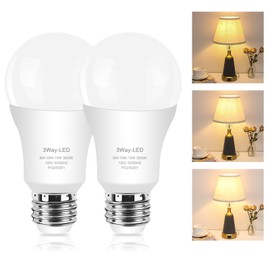 Zorykn Zorykn 3 Way Light Bulbs 50 100 150 Warm White, A19 3000K, 5/10/15W Energy Saving 500 1000 1500 Lumens, E26 Base LED Bulbs Perfect for Reading, 2 Pack