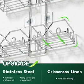 Stainless Steel Shower Caddy for Handheld Shower Heads,Rustproof Hose Shower Organizer Adjustable Length Shower Rack with 24 Hooks,Razor Holder,Soap Holder