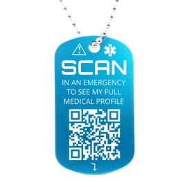 You ID Me Medical Necklace Tag with QR Code, Engraved Medical Alert Tag, Works Emergency ID and Phone Alert Service (Blue)