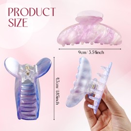 Yuxung 8 Pcs Large Acrylic Hair Claw Clips for Women Non-slip Strong Hold Jaw Clamps for Thick Thin Hair (Marble,Elegant Colors)