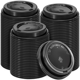 Clawsoff 180 Pack Disposable Coffee Cup lids, 3.54'' Leak-Proof Disposable Plastic Cup Lids for 10, 12, 16, 20oz Paper Cups, Hot/Cold Drinking Cup Lids, Black