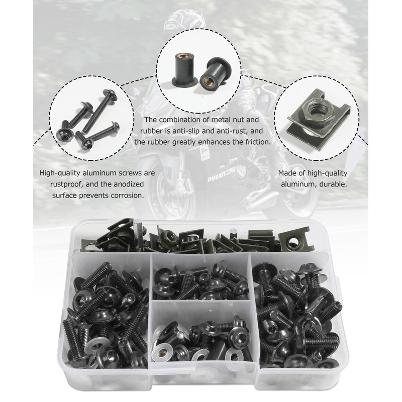 Flaconi 177PCS Motorcycle Fairing Screw Kit,Fairing Bolt Kit,Motorcycle Fairing Bolt