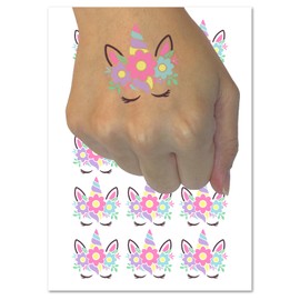 Pretty Sleepy Unicorn Face Temporary Tattoo Water Resistant Fake Body Art Set Collection - 54 1" Tattoos (1 Sheet)