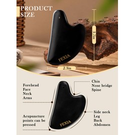 FEXIA Gua Sha Gift for Women Facial Tools Natural Black Bian Stone for Lymphatic Drainage Massager Facial Massage Skin Care Tools Beauty Tools Self Care Mother's Day Gift
