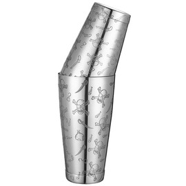 Stainless Steel Boston Shaker with Etched Pattern Weighted Shaking Tin Set (Skull)