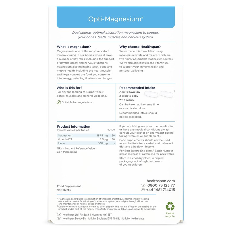 Healthspan Opti-Magnesium | 90 Tablets | for Bone & Muscle