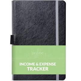 Skyline Income & Expense Tracker – Accounting Ledger Book with 1 Pocket for Receipts – Bookkeping Notebook for Business Account Records – Small Business Supplies – A5 Size, Hardcover (Black)