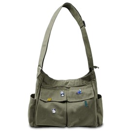 Aucuu Canvas Messenger Bags, Crossbody Bag for Women Men, Multi Pockets Shoulder Bag, Waterproof Large Handbag, Multifunctional Crossbody Bags with Adjustable Shoulder Strap, for Shopping Hiking Work