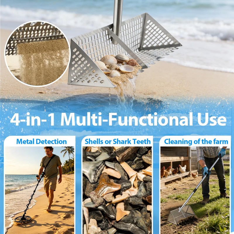 Sand Flea Rake Stainless Steel Beach Sand Sifter with Sharp