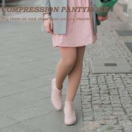 MD FootThera medias de compresión para mujer，8-15mmHg, medias opacas sin pies, pantimedia calidad médica, manguera de apoyo graduada para venas variacosas，beige