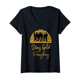 Womens Stay Gold Ponyboy Vintage Classic 80s 70s V-Neck T-Shirt
