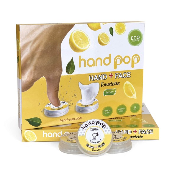 Hand Pop, Hand Wipes, Lemon Scent, 24 Single Use Wet Wipes Towelette, Alcohol Free Hand Wipes, Super Convenient Application, Hand Wipes Travel Size.