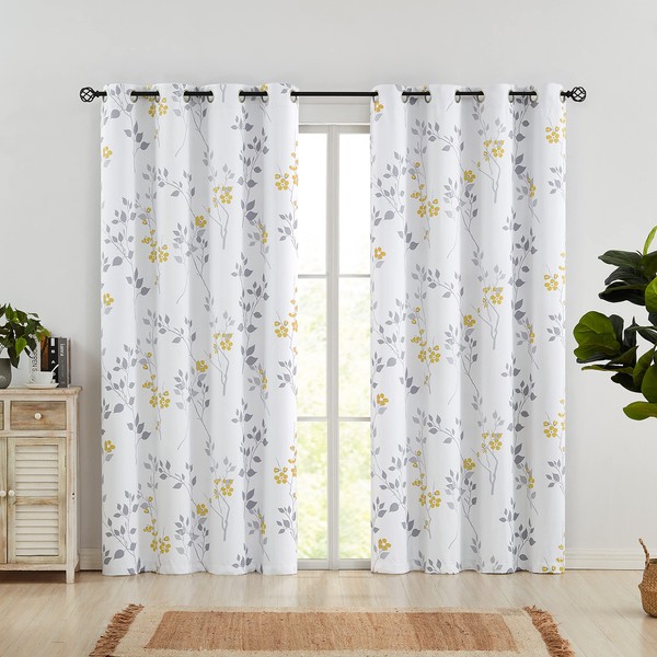 Beauoop Full Blackout Window Curtain Panels Floral Botanical Print Room