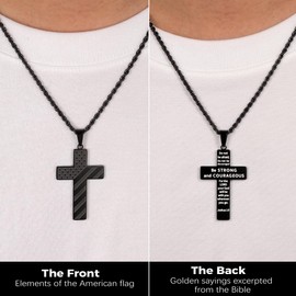 TINGN 2PCS Cross Necklaces for Men Women Stainless Steel America Flag Necklace Cross Chain Pendant Necklace Silver Black Bible Verse Religious Jewellery