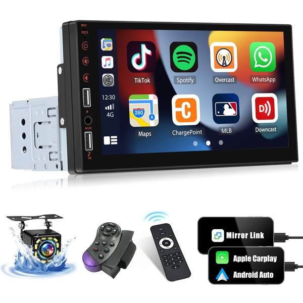 Single Din Touchscreen Car Stereo with Apple Carplay Android Auto