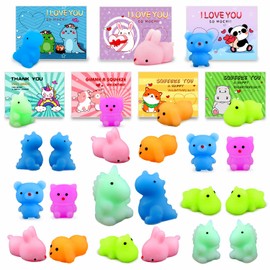 28 PCS Valentines Cards for Kids School with Mochi Squishy Toy, Kids Valentine Party Favor, Valentine's Day Classroom Prizes, Ideal Valentine Exchange Gift,Stress Relief Fidget Toy