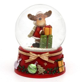 Dekohelden24 501472 Snow Globe with Elk and Red Base Dimensions L/W/H: 7 x 7 x 8.5 cm Ball Diameter 6.5 cm