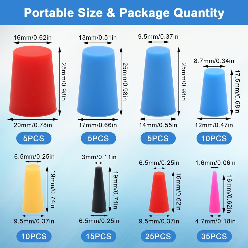 110PCS Silicone Rubber Tapered Plug, Coldairsoap High-Temperature Resistant Rubber Stoppers