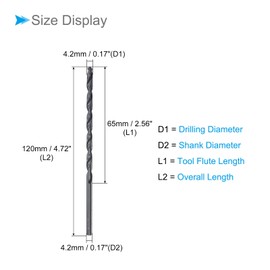 CoCud Rotary Drill Bit 4.2 mm Drilling Diameter Black Oxide Heavy Duty Steel Extra Long Straight Shank - (Use: for Stainless Steel Alloy Metal) Pack of 2