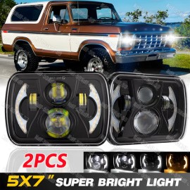 Unbranded 2PCS 7x6" Square LED Headlights Turn Signal Fit for 1978-1986 Ford F150 Bronco