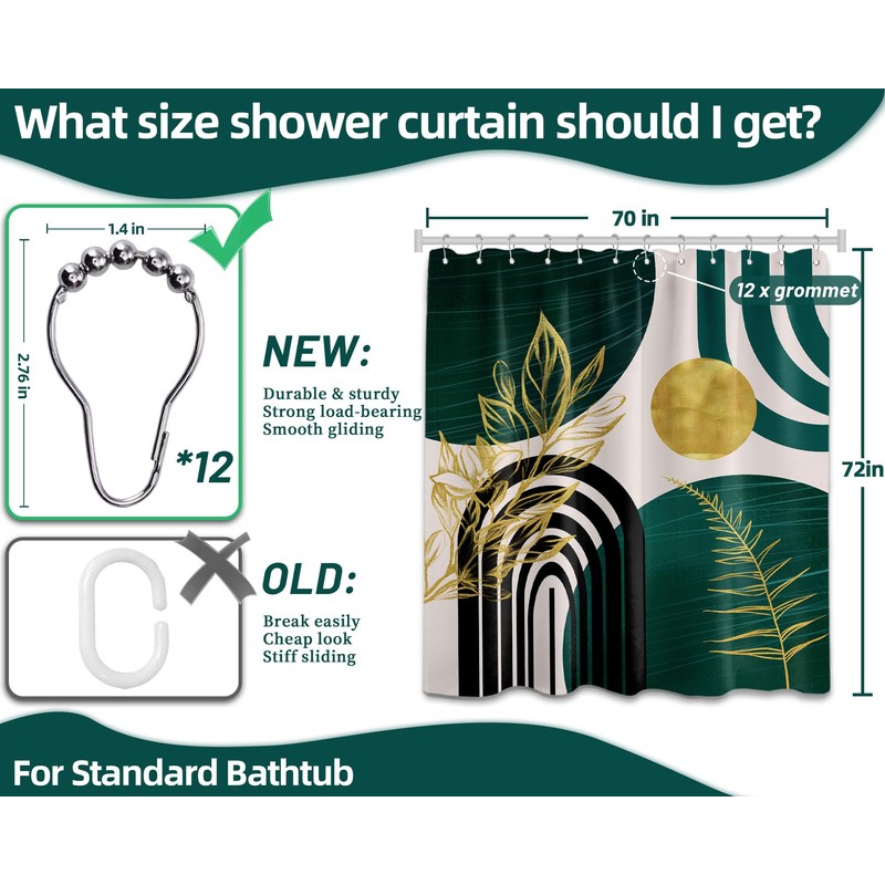 QGHOT Dark Green Shower Curtain Boho Mid Century Modern Emerald