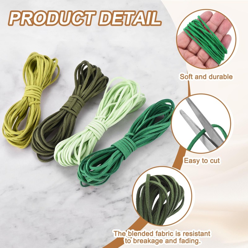 sourcing map 4 Pcs Suede Cord, 5.5 Yards, Green Series