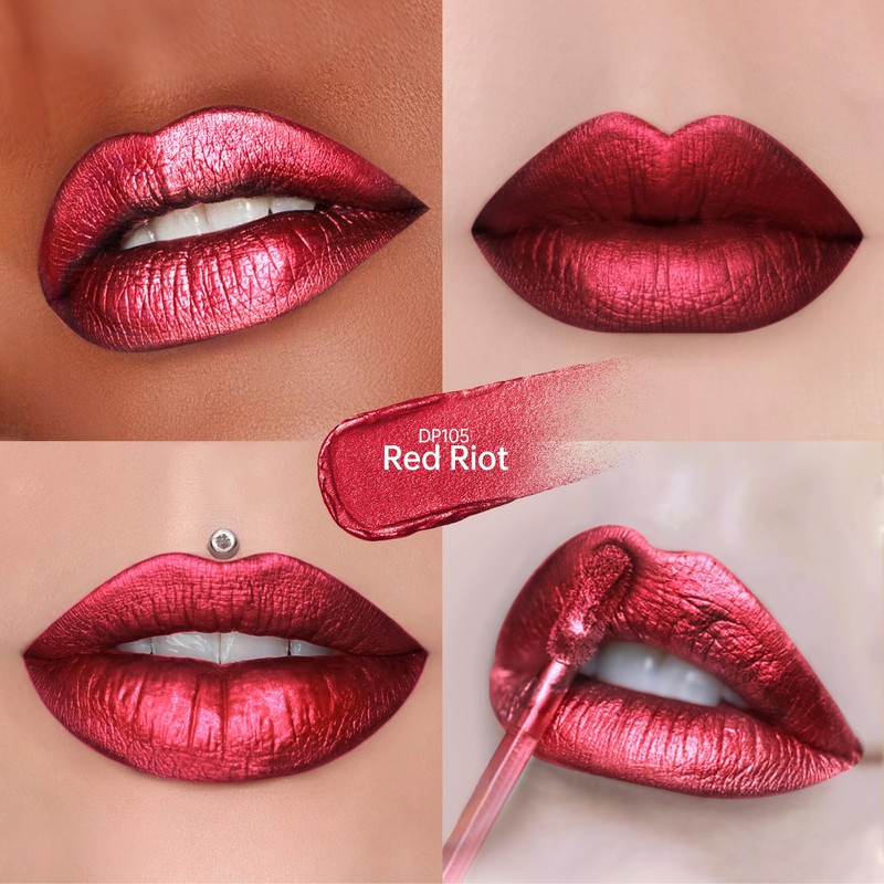 Depuplum Red Lipsticks for Women Metallic Lipstick Long Lasting Non