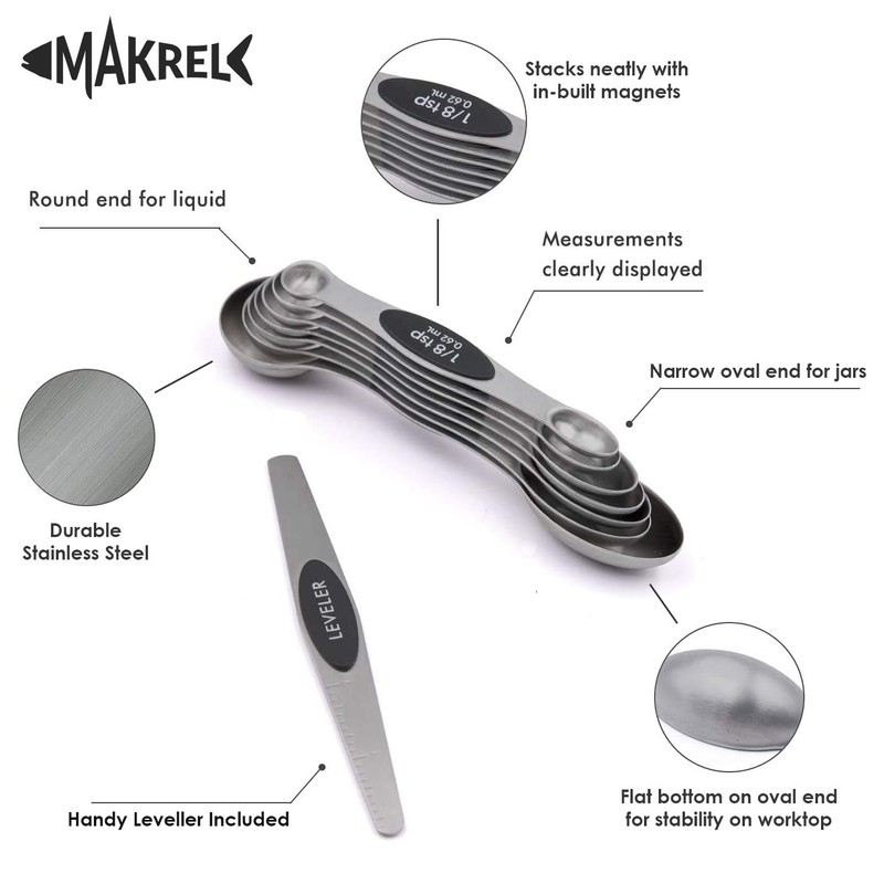 MAKREL® 8 Piece Magnetic Stackable Measuring Spoon Set Stainless Steel